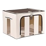 LivingBox 70 Quart/ 66 Liter Extra-large Foldable Storage Containers Fabric with See-through Window, Oxford Fabric Storage Bins, Natural