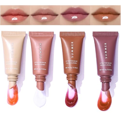 Skynest 4PCS Tinted Lip Butter Balm - Conditioning Vegan Lip Care for Instant Moisture, Shine & Hydration - Sheer-Tinted, Soothing Softens Dry Lips（A）
