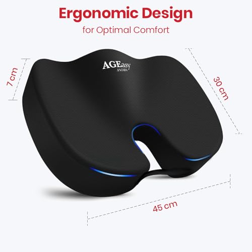 Image of AGEasy (Max Group) Coccyx Cushions for Office & Car, Durable Memory Foam Coccyx Cushion for Tailbone Pain Relief Cushion for Sciatica, Breathable Fabric & Machine Washable Cover