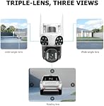 4K Triple Lens Solar Powered Security Cameras Wireless Outdoor, 2.4G WiFi, 360° View Camera Surveillance Exterieur with Color Night Vision, Motion Detection, PIR Alarm, Spotlight, 2-Way Audio