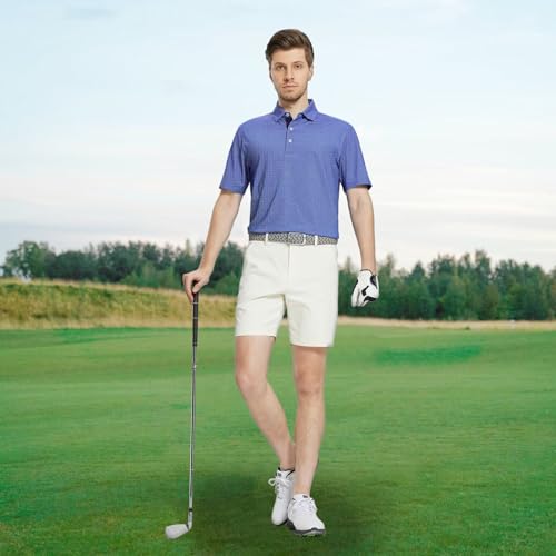 Image of M MAELREG Mens Golf Shirt Short Sleeve Dry Fit Print Moisture Wicking Performance Patterns Collared Polo Shirt