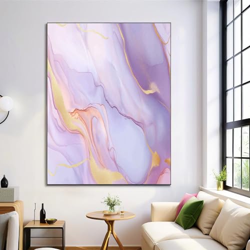 Lienzo de lavanda y mármol, un cuadro abstracto de 70x100cm para la pared del dormitorio.
