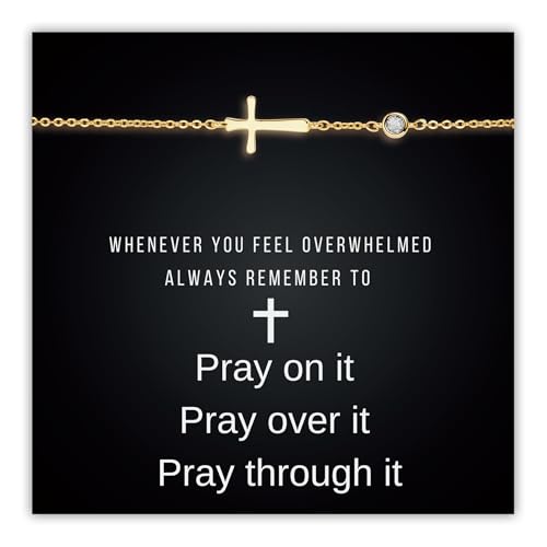 Birthstone Cross Bracelet for Women – Christian Gifts Birthday Gifts for Women, Baptism Gifts for Girl, 18K Gold Plated, 5A Zirconia, Triple-Layered Finish, Size 6-8''