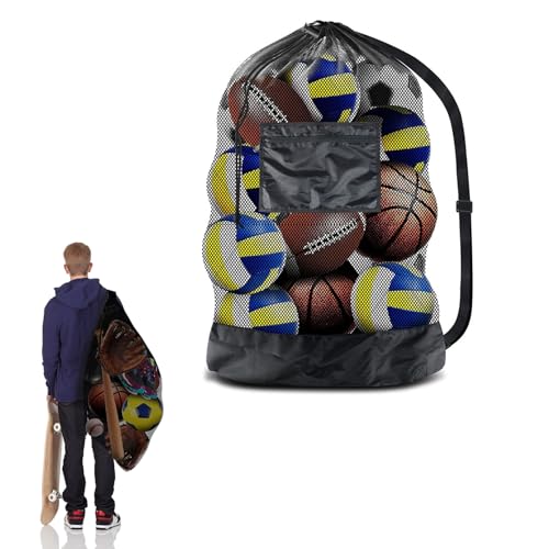 30” x 40” Ball Bags for Football, LIAMGUS Extra Large Drawstring Mesh Bag for Balls, Heavy Duty Training Equipment Bag with Shoulder Strap, for Rugby Volleyball Football Training Equipment(101*76cm)