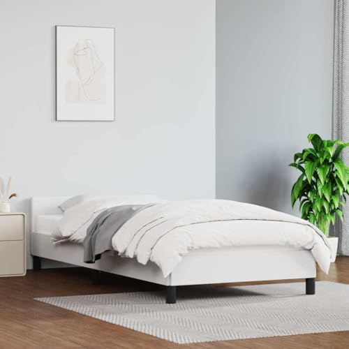 vidaXL Bettgestell mit Kopfteil Kunstlederbett Einzelbett Polsterbett Bett Bettrahmen Schlafzimmerbett Schlafzimmermöbel Weiß 100x200cm Kunstleder