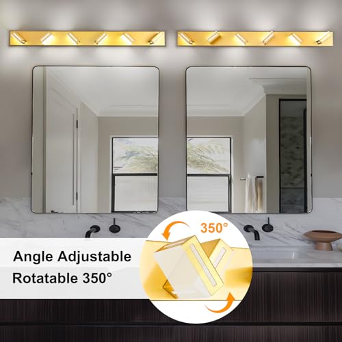 Image of LED Modern Bathroom Light Fixtures, 6-Light 48-Inch Gold Vanity Lights for Bathroom Lighting Fixtures Over Mirror, 6000K Cool White 350 Rotatable Wall Lamp