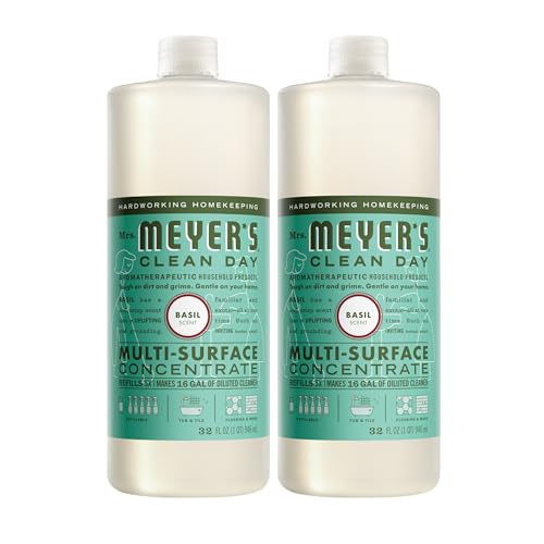Image of MRS. MEYER'S CLEAN DAY Multi-Surface Everyday Concentrate, Basil Scent, 32 Fl Oz Bottle - 2 Pack | Dilute with Water for Powerful Cleaner, Makes Up to 16 Gallons per Bottle, Removes Dirt and Freshens Surfaces