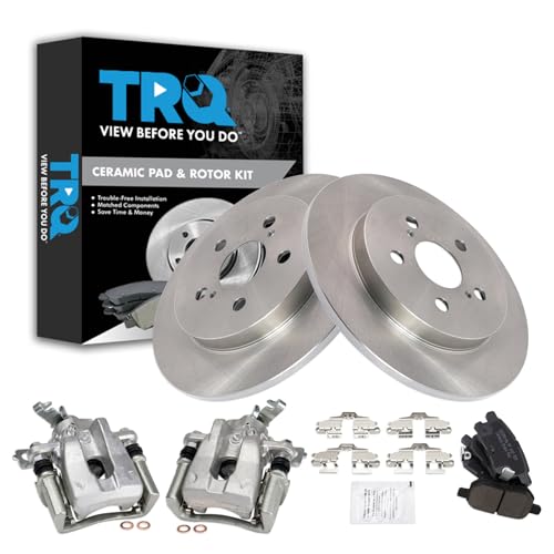 Image of TRQ Rear Brake Pad and Rotor Set Ceramic Solid Rotors Calipers | For 2009-2010 Pontiac Vibe 2009-2019 Toyota Corolla 2009-2013 Matrix