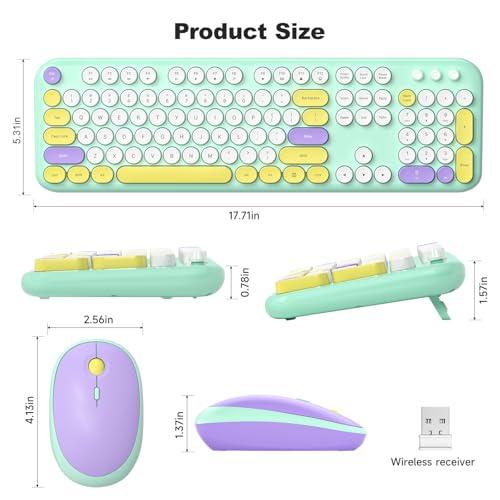 Image of Atelus Wireless Keyboard and Mouse Combo, USB 2.4GHz Full Size Typewriter Keyboard with Number Pad and Colorful Mouse for Office PC Computer Desktop Laptop Windows 7 8 10 (Mint Green)