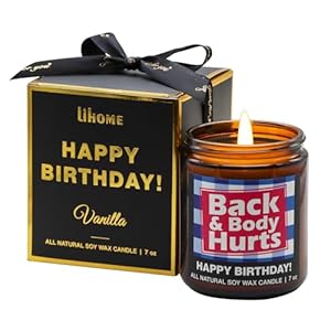 Lihome Birthday Gifts for Men & Women, Funny Happy Birthday Candle for 30th, 40th, 50th & 60th – Back and Body Hurts Vanilla Candle