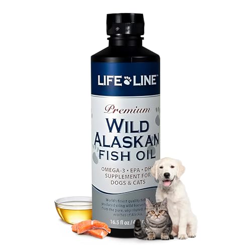 Life Line Pet Nutrition Wild Alaskan Fish Oil Omega-3 Supplement for Skin & Coat – Supports Brain, Eye & Heart Health in Dogs & Cats, 16.5oz