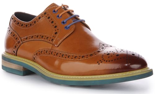 James Men's Lace Up Leather Brogue Shoes with Colored Sole