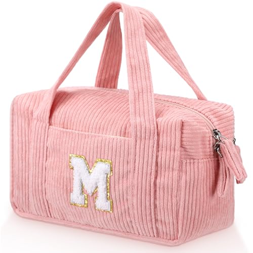 Image of Sherr Large Pencil Pouch Pink Pencil Case Initial Pencil Pouch Preppy Cute Pencil Bag Aesthetic Corduroy Pen Case Capacity Zipper Stationery Bag Gift Ideal for Women(M)