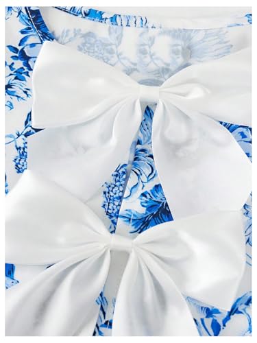 Floerns Girl's Cute Floral Bow Front Puff Sleeve Dress Ruffle A Line Mini Dresses3