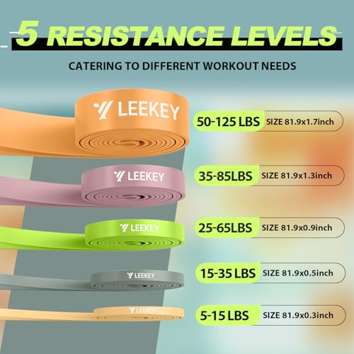 Image of LEEKEY Pull Up Assistance Bands,5-125LB Resistance Bands with Grip、Door Anchor、Gym Bag - Exercise Bands for Full-Body Training, Fitness, Physical Therapy -USA Original Patent