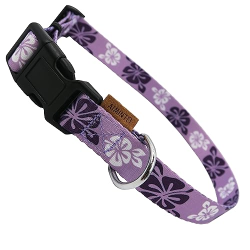 Dog Collar, Cute Floral Pattern, Soft and Adjustable Collar with Quick Release Buckle (XS (Neck 9-13", Width 3/8"), Hawaiian Purple) XS (Neck 9-13", Width 3/8") Hawaiian Purple
