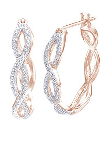 White Natural Diamond Accent Crossover Hoop Earrings In 14K Rose Gold Over Sterling Silver