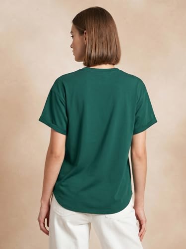 Image of JUNEBERRY Pure 100% Cotton Oversized Loose Fit Drop Shoulder Round Neck Boyfriend Fit Solid Half Sleeves T-Shirt for Women & Girls (Sizes: S to 2XL)