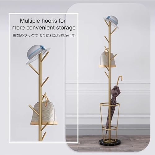 Metal Umbrella Stand with Coat Rack - Stylish Entryway Organizer with Marble Base & Multi-Hook Design for Space-Saving Storage Solutions