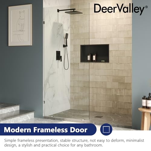 DeerValley 36"×78" Frameless Shower Glass Panel, 3/8'' (10mm) Fixed Glass Shower Panel, Tempered Glass Door, Bathroom Shower Screen with Hardware (Silver)