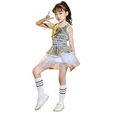 スパコール ダンス衣装 スカートセットアップ hihpop キラキラ 子供 女の子 ラテン衣装 キッズ ステージ 男の子 舞台演出服 ダンス チアガール イベント用 チュチュスカートチアガール 可愛い 小学生 子供舞台服 演奏会 ピアノ発表会 (140,女の子シルバー)
