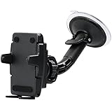 Kompakte KFZ Halterung zur Befestigung an der Windschutzscheibe mit ca. 14 cm Länge und weich gepolsterten Seitenteilen; Hergestellt in Deutschland