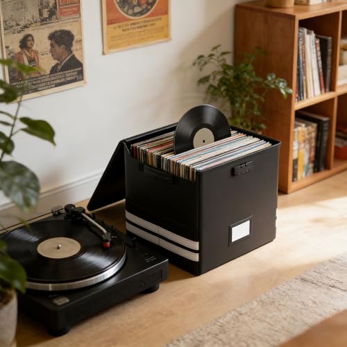 Boîte rangement vinyles ignifuge protégeant 100 disques de l'humidité - 5