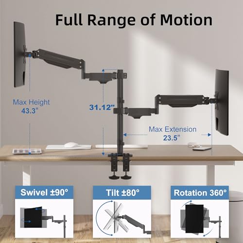 Image of Suptek Dual Monitor Mount Stand-Height Adjustable Gas Spring Monitor Arm Desk Mount for 2 Computer Screens 17 to 34 inches - Each Arm Holds up to 24.25lbs (MD8822)