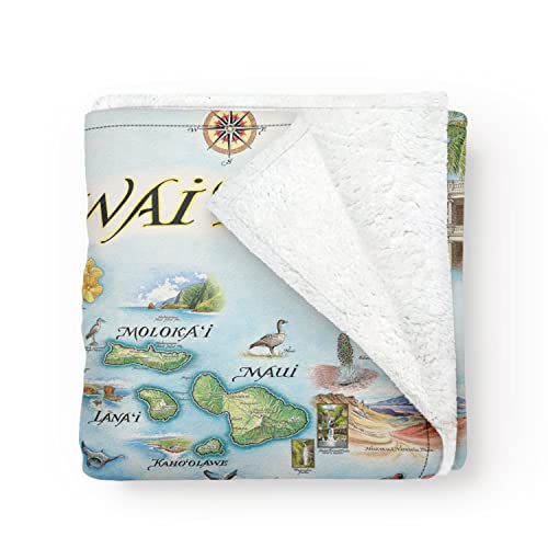 Hawai'i State Map Fleece Blanket - Hand-Drawn Original Art - Soft, Cozy, And Warm Throw Blanket For Couch - Unique Gift - 58"X 50" #TOP11