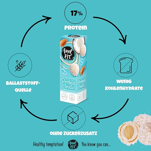 Feel FIT Zuckerfreie Kokos-Pralinen mit Mandeln á 27 g, Zuckerfreie Snack, Protein Balls mit Kokosraspeln