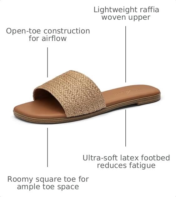 Image of Athlefit Flat Sandals Women Dressy Square Toe Raffia Summer Slide Sandals