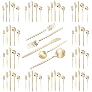 Matte Champagne Gold Silverware Set, 60-Piece Stainless Steel Flatware set, Service for 12, Tableware Cutlery Set, Satin Finish,Utensils for Kitchen, Dishwasher Safe
