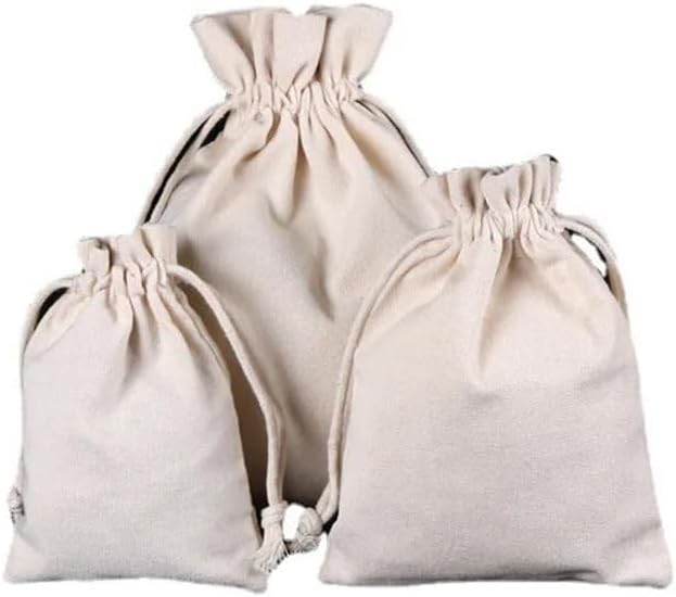 GIOTEL 10pcs Thickened Lock Edge Natural Color Drawstring Gift Canvas Bag Jewelry Jade Bracelet Dust Cloth Bag Stationery Storage Bag(30x40cm)