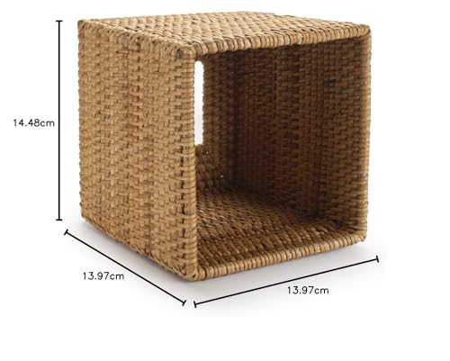 Caja de pañuelos de Mimbre Cuadrada, Caja de Pañuelos de Papel de Ratán para Decoración Hogar y Oficina,14,5 x 14,5 x 14,5 cm, Amarillo - imagen 9