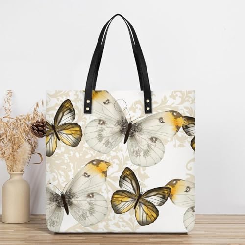 Sac à bandoulière Papillon Jaune en format 39x39cm, le tote bag léger au motif imprimé