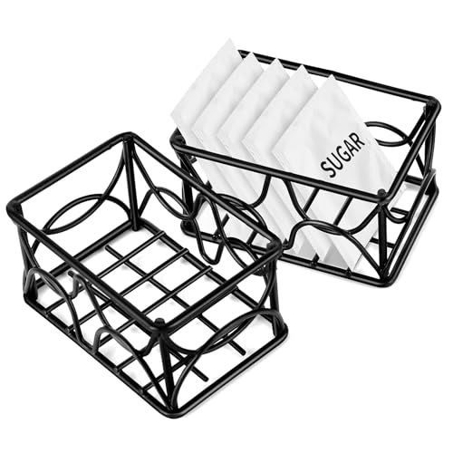 DLUGOPIS 2 Pieces Black Metal Sugar Packet Holder Tea Bag Organizer Sugar Caddy Holder Small Sugar Container Coffee Creamer Holder Tea Bag Caddy Holder for Coffee Bar Kitchen Home