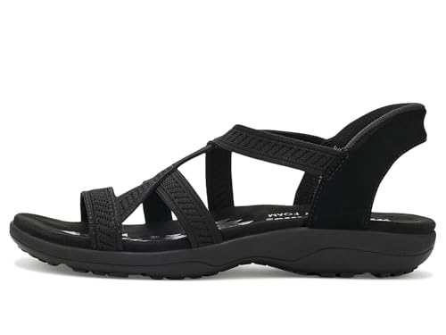 Skechers Skechers Women's REGGAE SLIM - DAILY VIBE Hands Free Slip-Ins, Knit crossover strappy sandal, Black/Black, 8.5M
