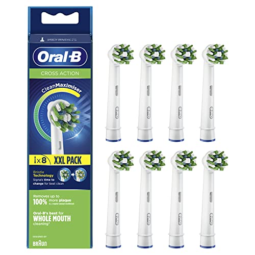 Oral-B Cross Action Testine Spazzolino Elettrico, Confezione da 8 pezzi, con Tecnologia CleanMaximise, Pacco adatto alla buca delle lettere Bianco