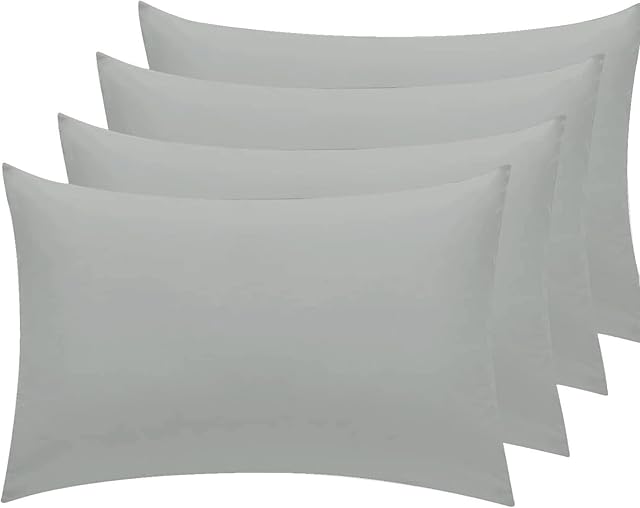 Linens World Pillow Cases 4 pack - Egyptian Cotton 200 Thread Count Pillow Cases/Pillow Protectors, Hotel Quality Fabric & Wrinkle free pillows Cover Pack of 4 (Standard 75x50 cm,) (Grey)