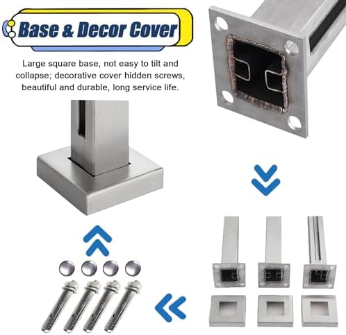 26" to 45" Adjustable High Glass Balcony Railing Kit, Heavy Duty Stainless Steel Pool Fence Post Clamp for Deck, Garden, and Poolside Safety - Silver Finish