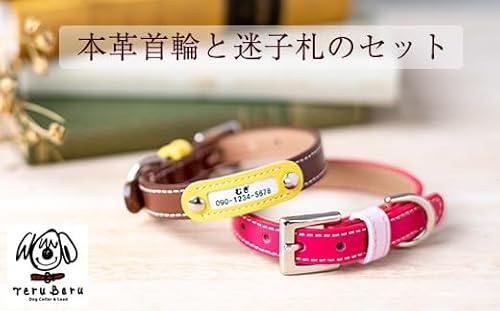 迷子札付き犬首輪 本革製 ネームタグ 日本製 ペット用品[No.026]/犬用 首輪 迷子札 セット ペット用品 ぶらぶらしない なくならない 愛犬 名入れ オーダー品 プレゼント 贈り物 てるべる 埼玉県