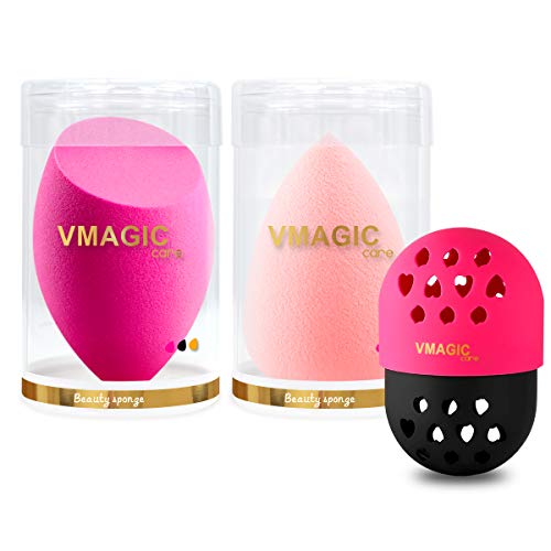VMAGIC Premium Pro Makeup Sponge Beauty Sponge Blender Foundation Sponge Blender for Applicator, Foundation and Highlighter (Pink + RoseRed)
