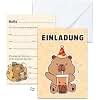 12x Capybara Einladungskarten Kindergeburtstag mit 12 Umschl gen   Niedliches Tiermotiv mit Boba Geburtstagseinladung f r M dchen & Jungen Tierparty