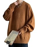 [JHIJSC] メンズ セーター ニット 秋冬 ゆったり 無地 カジュアル ビジネス 防寒 大きいサイズ (JP, アルファベット, 2XL, ブラウン)