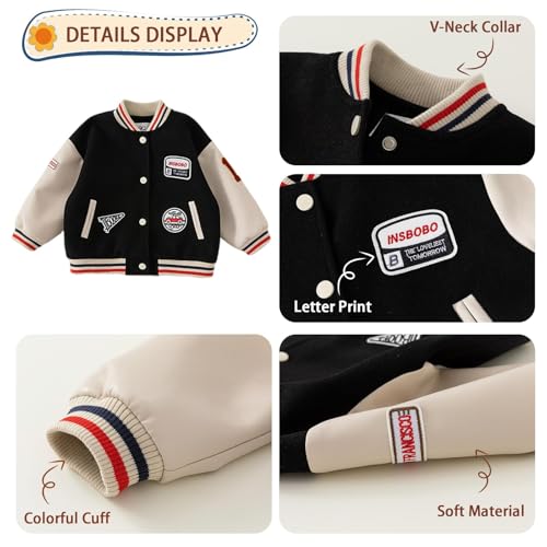 Little Bitty Kids Varsity Jackets Boys Girls Baseball Jacket Casual Overcoat for Unisex Kids 2-8 Years3