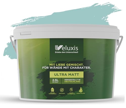 Veluxis® Wandfarbe Grün für den Innenraum - 2,5 Liter & Deckkraft-Klasse 1, Streifenfrei, tropfarm & Öko Farbe, VOC-frei - (Swimming Pool) Veluxis® Wandfarbe Grün für den Innenraum - 2,5 Liter & Deckkraft-Klasse 1, Streifenfrei, tropfarm & Öko Farbe, VOC-frei - (Swimming Pool)