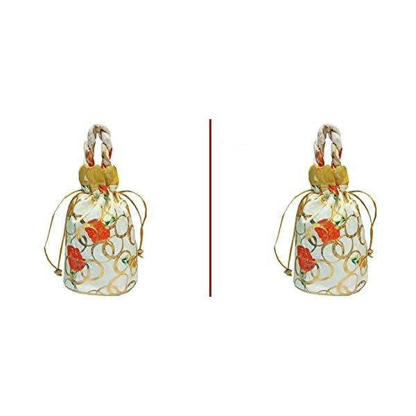 DMS RETAIL Women's Potli Shagun Gift Potli Bags Ethnic Potli Bag/Clutch/Bridal Clutch Ethnic Clutch Silk Potli Batwa Pouch Bag - 2 Pieces