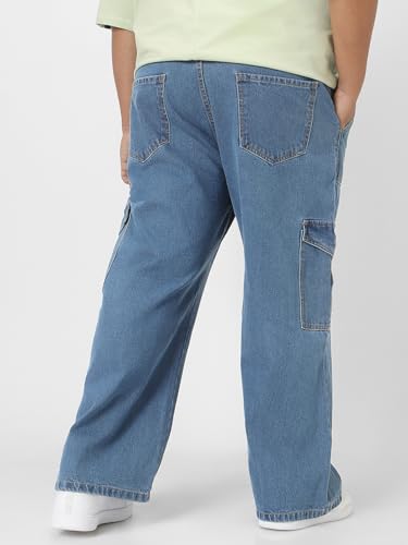 Image of Urbano Plus Men Mid Rise Loose Baggy Fit Cargo Jeans with 6 Pockets Non-Stretchable