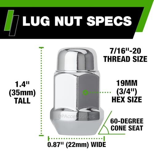 DPAccessories Chrome 7/16-20 Lug Nuts | Closed End Bulge Acorn | 36mm (1.4\") Tall | 19mm (3/4\") Hex | Set of 24 | D3111-HT-2305/24