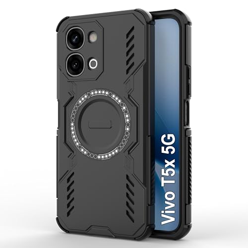Image of Zapcase Back Case Cover for Vivo T5x 5G | Magnetic Case with Built-in Metal Ring | Supports MagSafe Charger, Wallet & Car Mount | Shockproof Hybrid PC + TPU | Black